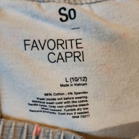 SO Capri Leggings Bundle Blue & White Tie-Dye & Grey & Pink Floral, Large 10/12 - Picture 3 of 6